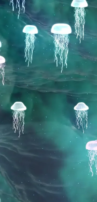 Ethereal jellyfish float gracefully in a turquoise sea.