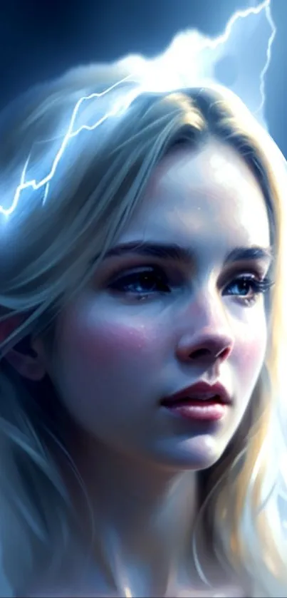 Ethereal portrait with lightning effect, digital wallpaper.