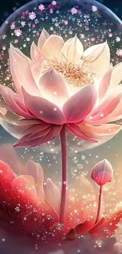 Ethereal lotus flower under a starry sky.