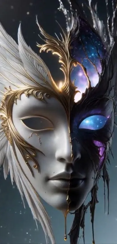Ethereal fantasy mask with cosmic and mystical design.