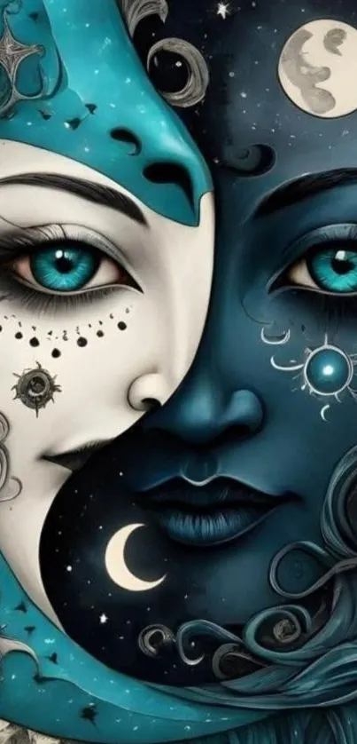 Ethereal moon and sun themed wallpaper with celestial art.