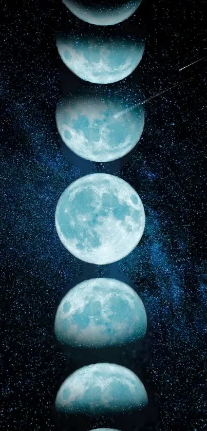 Ethereal depiction of moon phases with a starry night backdrop.