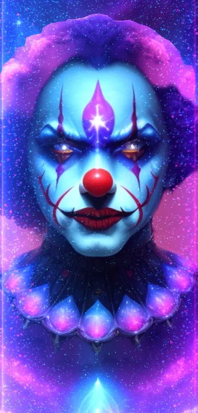 Mesmerizing neon cosmic clown wallpaper with vibrant colors.