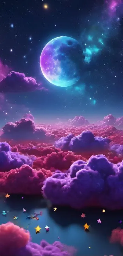 Ethereal fantasy night sky with moon and stars.