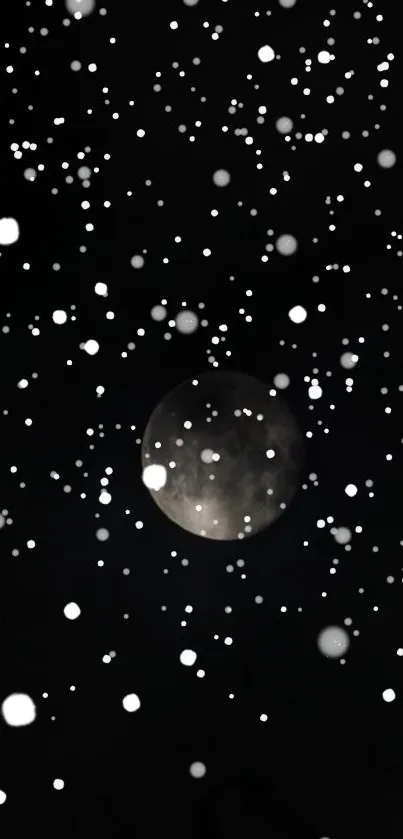 Night sky with moon and snowflakes wallpaper