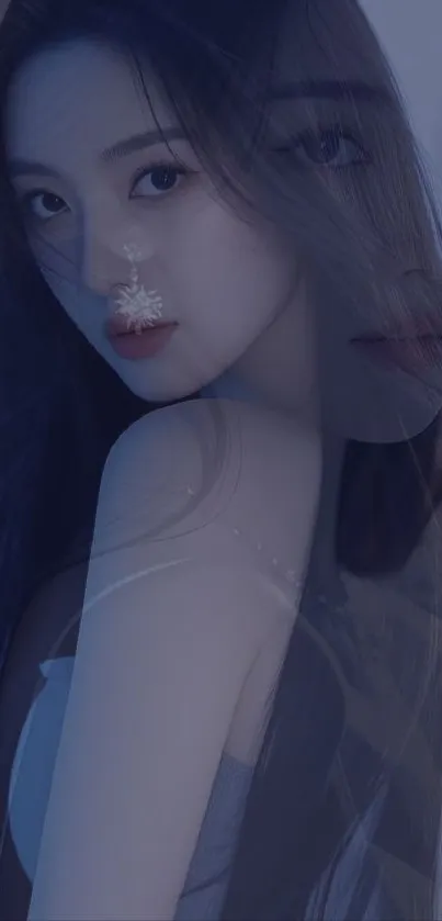 Double exposure portrait wallpaper with ethereal tones.