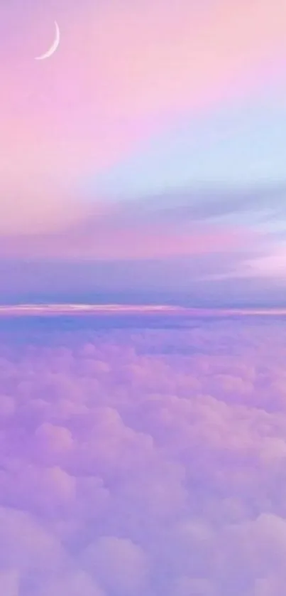 Ethereal pastel cloudscape with pink and purple hues featuring soft clouds and sky.