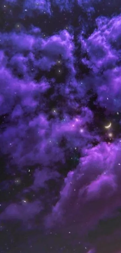 Purple clouds and stars in a night sky wallpaper.