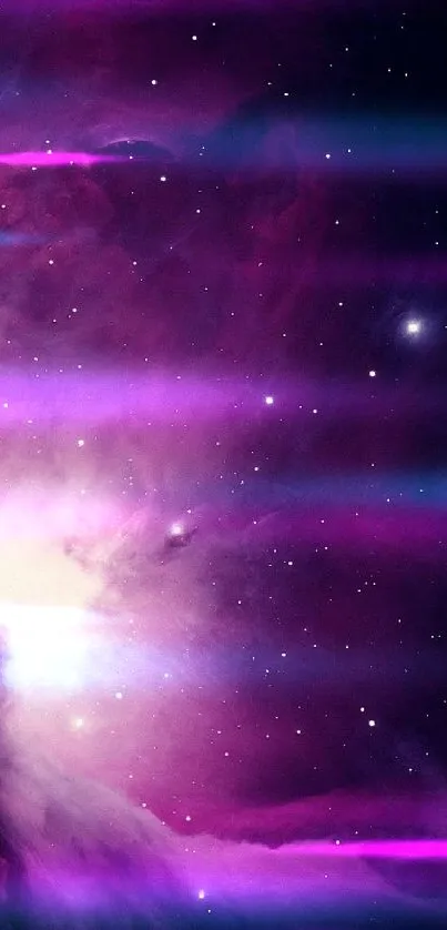 Purple galaxy wallpaper with nebula and stars, perfect for mobile devices.