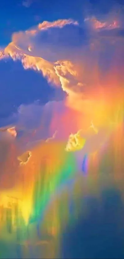 Colorful sky with vibrant rainbow clouds in abstract formation.