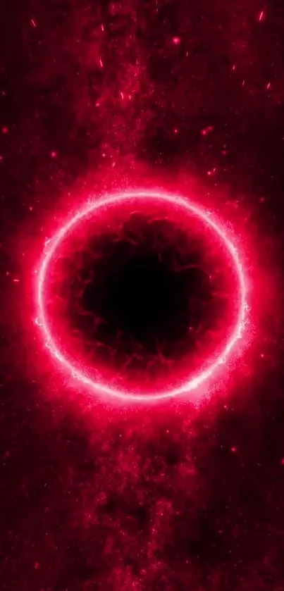 Ethereal red glowing sphere with cosmic background.