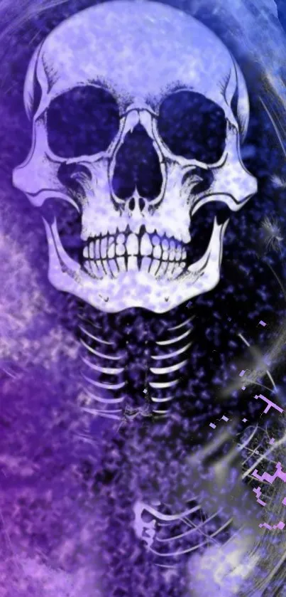 Ethereal skull wallpaper with vibrant purple and cosmic elements.