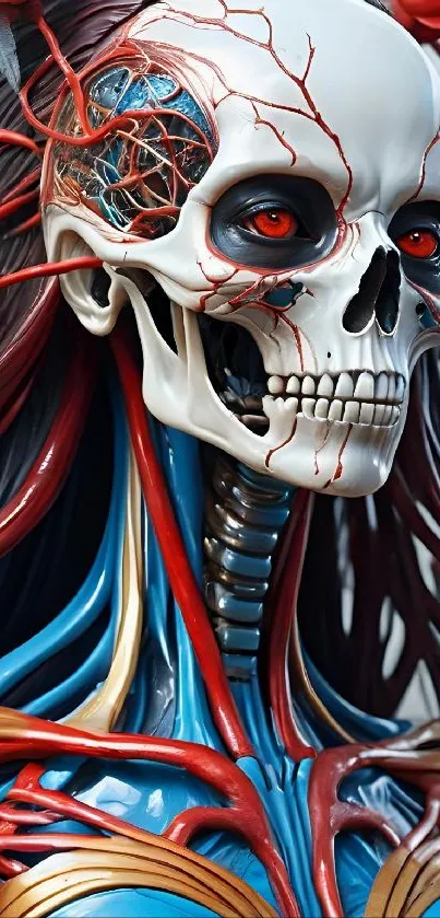 Futuristic skull with vibrant colors and intricate design