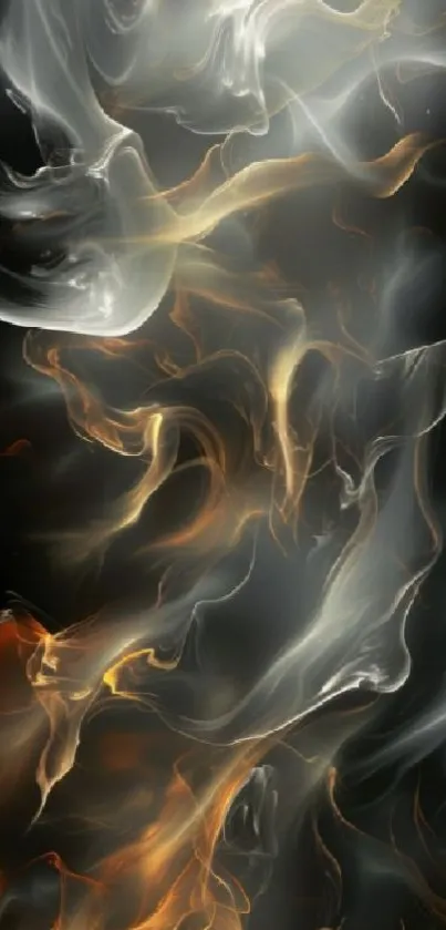 Artistic smoke design with orange and gray swirls.