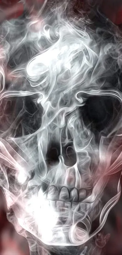 Ethereal smoke skull design in grayscale art style.