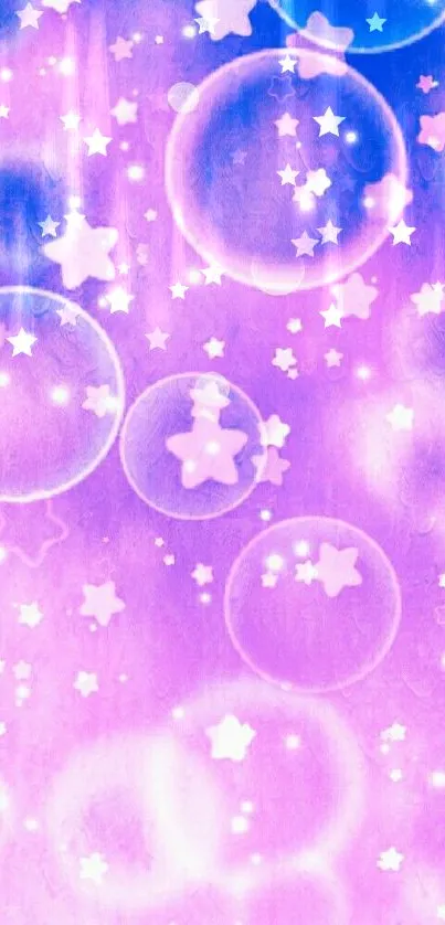 Ethereal wallpaper with purple stars and bubbles.