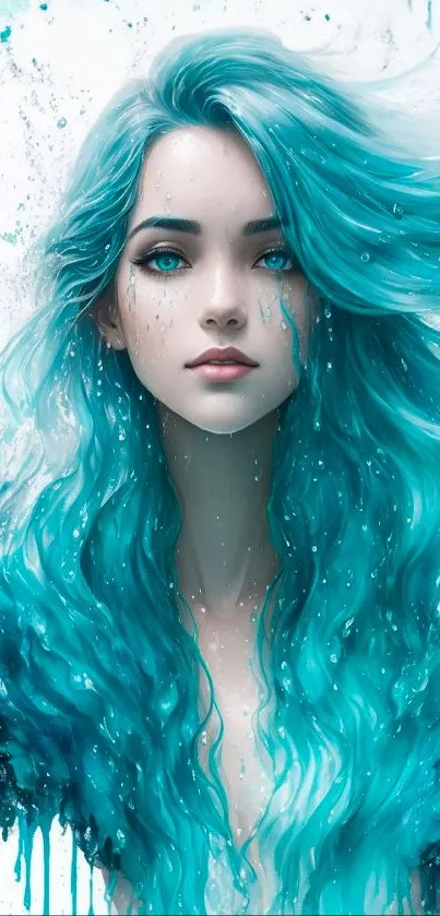 Turquoise-themed art wallpaper with a dreamy, ethereal portrait.