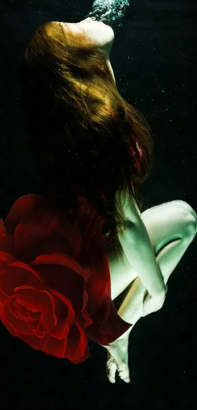 Underwater woman in rose dress, ethereal art.