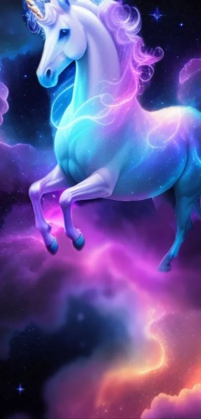 Ethereal unicorn in a vibrant galaxy scene, perfect mobile wallpaper.