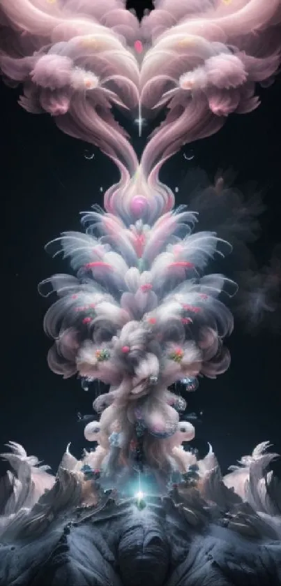 Ethereal fantasy volcanic eruption with dreamy cloud formations.