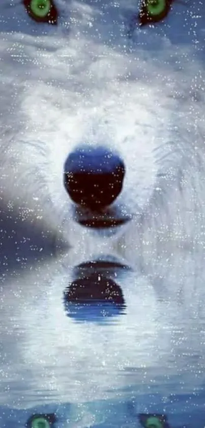 Ethereal wolf reflection with celestial backdrop wallpaper.