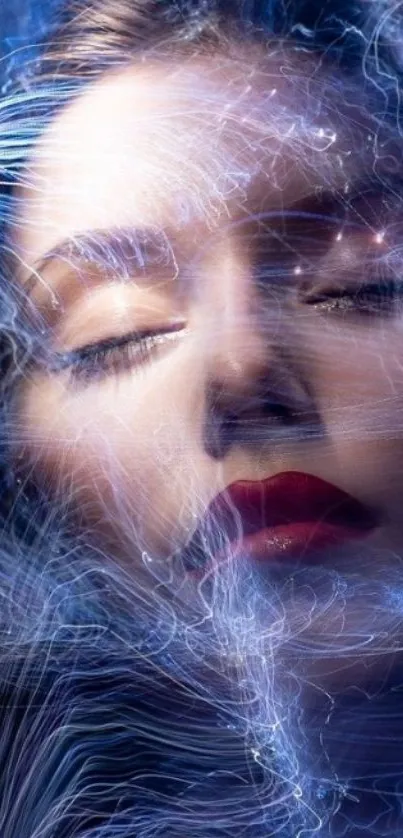 Ethereal digital art of a woman with swirling light effects.