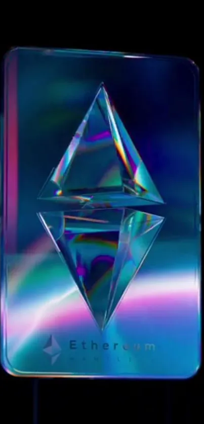 Ethereum crystal art with vibrant colors on a black background