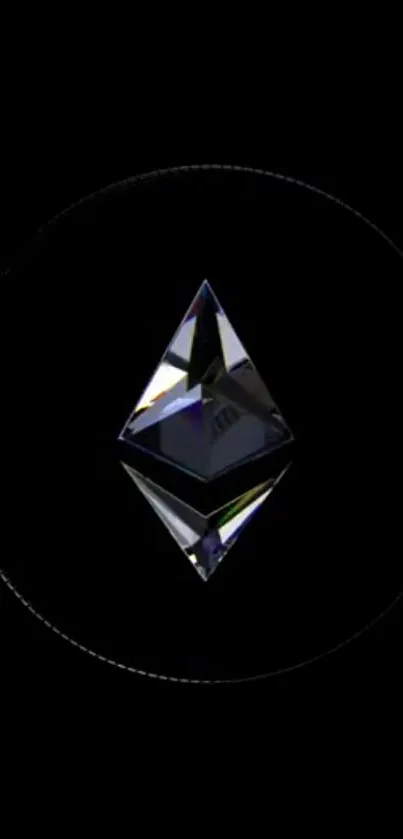 Ethereum crystal icon on a black background, ideal for mobile wallpaper.