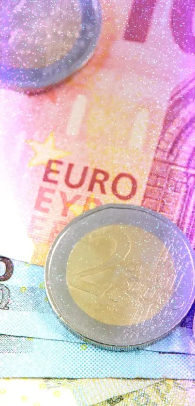 Euro currency bills and coins mobile wallpaper.