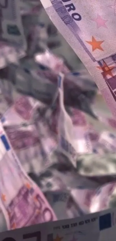 Dynamic euro banknotes in motion as a mobile wallpaper.