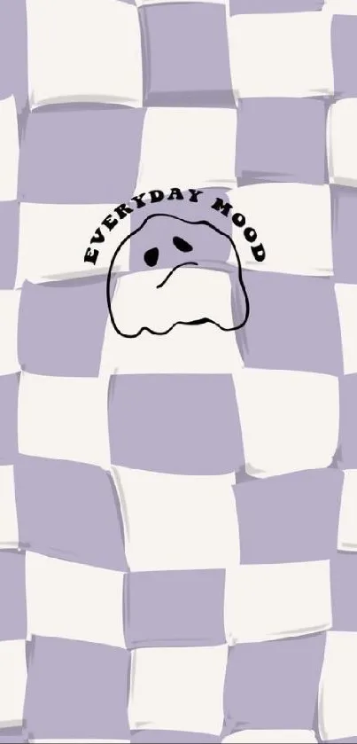 Lavender checkerboard wallpaper with cartoon face and 'Everyday Mood' text.