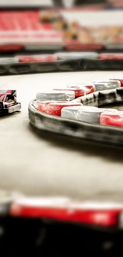 Go-kart racing on a curved track with dynamic motion and vibrant colors.