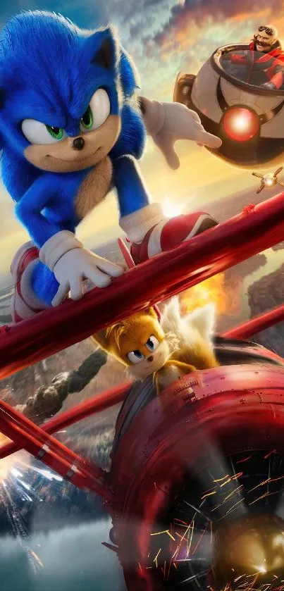 Sonic and friends in dynamic aerial adventure wallpaper.