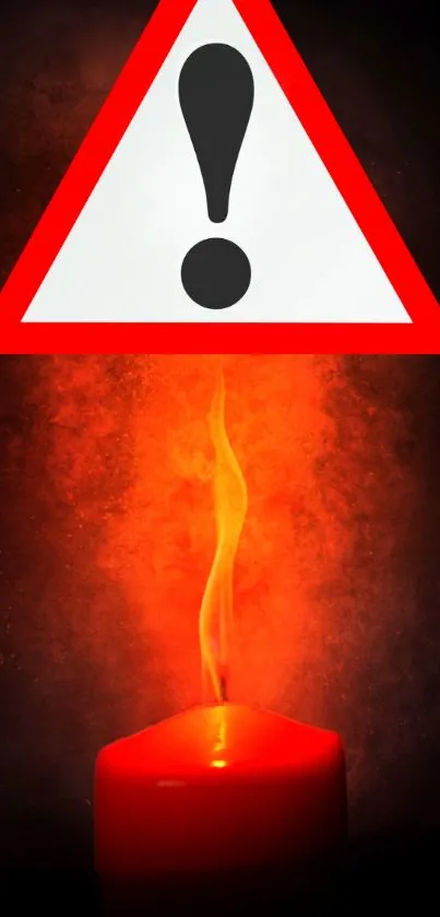 Mobile wallpaper with red candle and alert triangle.