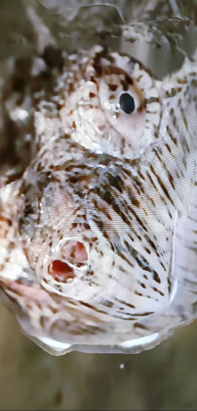 Close-up of a camouflaged exotic fish with intricate patterns.