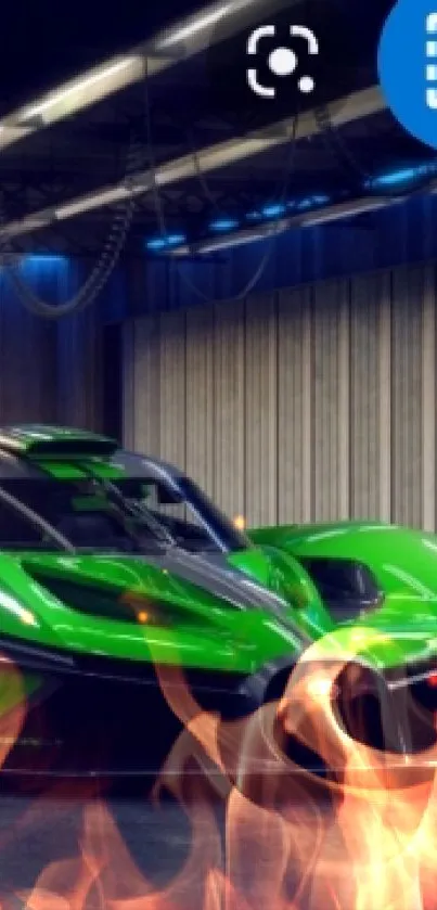 Two green supercars parked in a modern garage.