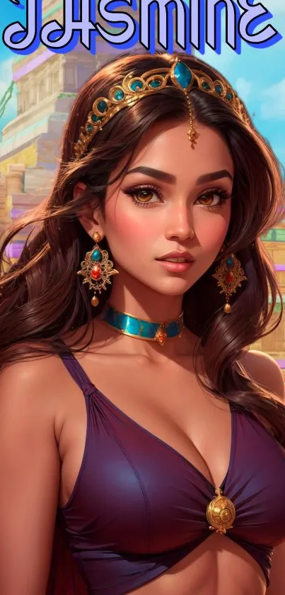 Fantasy art of a princess with vibrant colors and intricate jewelry.