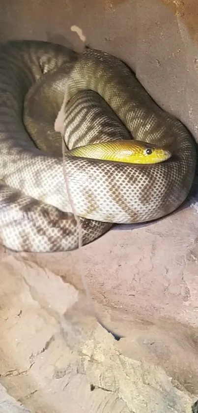 Coiled snake in natural setting, highlighting its patterns.