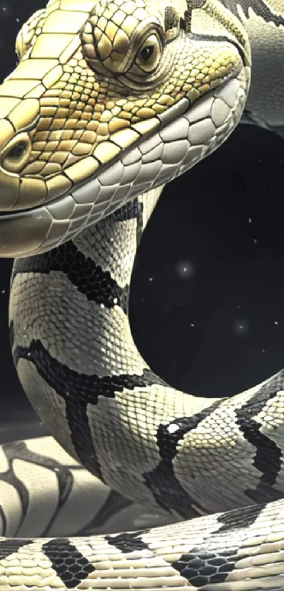 Elegant snake mobile wallpaper with textured scales in beige and black hues.