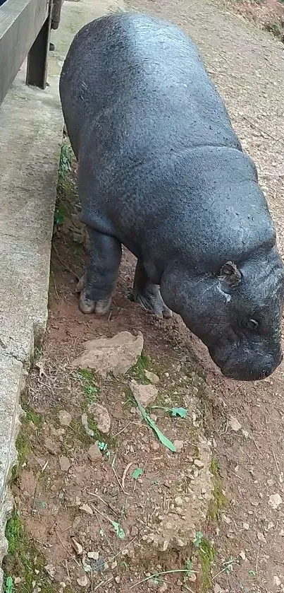 Exotic tapir standing on a dirt path.