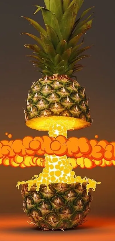 Creative vibrant pineapple explosion artwork on mobile wallpaper.