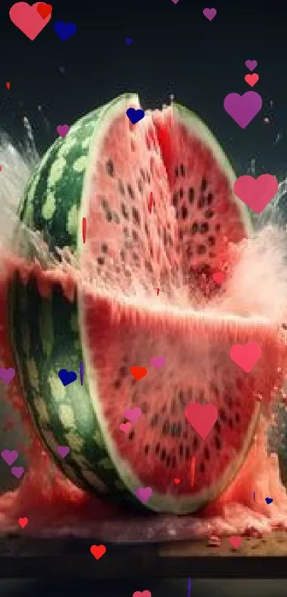 Exploding watermelon art on a dark background.