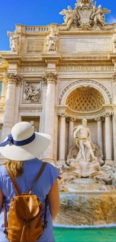 Woman admiring Trevi Fountain in Rome, iconic travel destination.