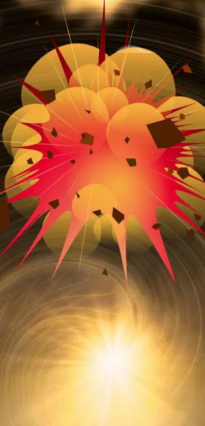 Abstract wallpaper with explosive red and golden hues for mobile devices.