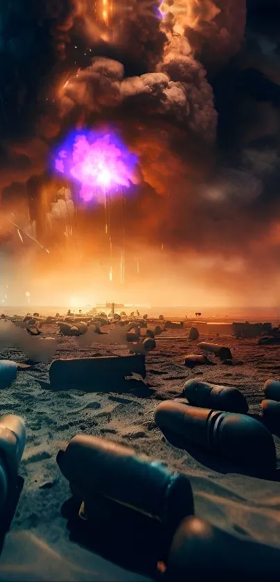 Mobile wallpaper of a dramatic battlefield with an explosive scene.