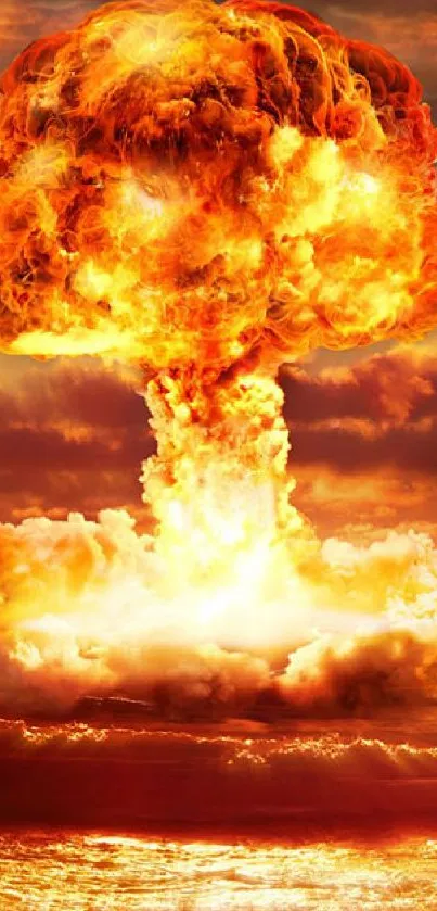 Stunning wallpaper of a fiery nuclear explosion scene for mobile.