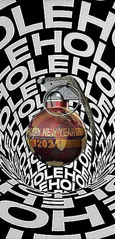 3D grenade with bold HOLE text background.