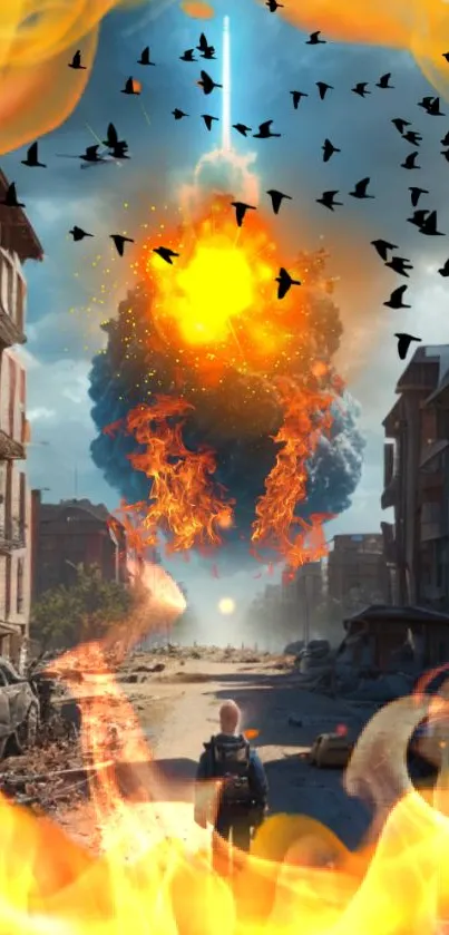Dynamic urban explosion wallpaper with fiery, dramatic scenery and vibrant colors.