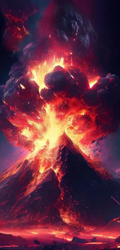 Fiery volcano eruption digital wallpaper with vivid colors.