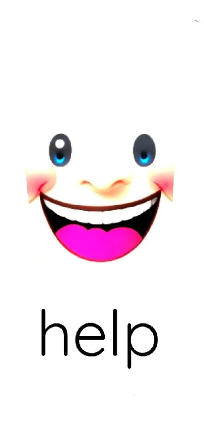 Mobile wallpaper featuring an emoji mask with the word 'help' and bright pink accents.